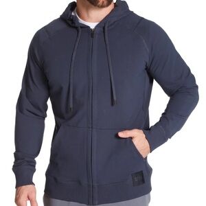 SAXX Men S Indigo Blue Gray Lounge Pockets Down Time Full Zip Hoodie NWT